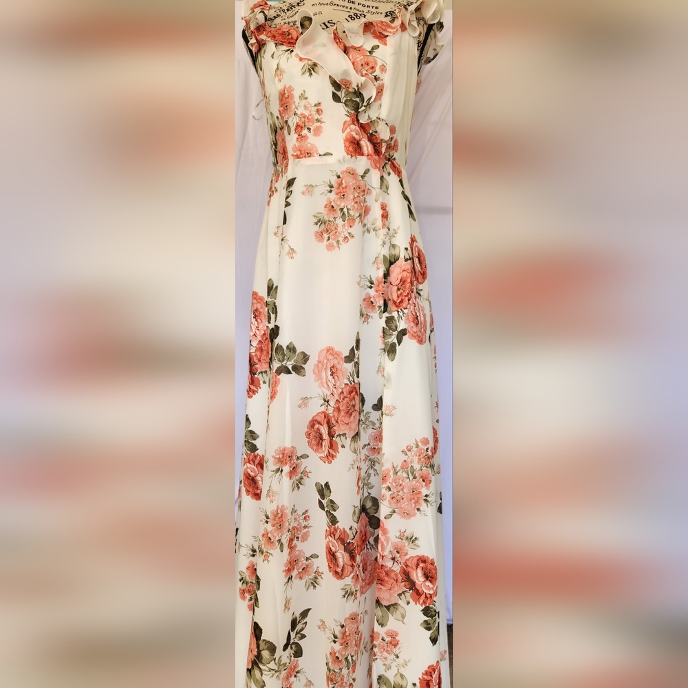 White Floral Print Ruffled Sleeveless Maxi Dress